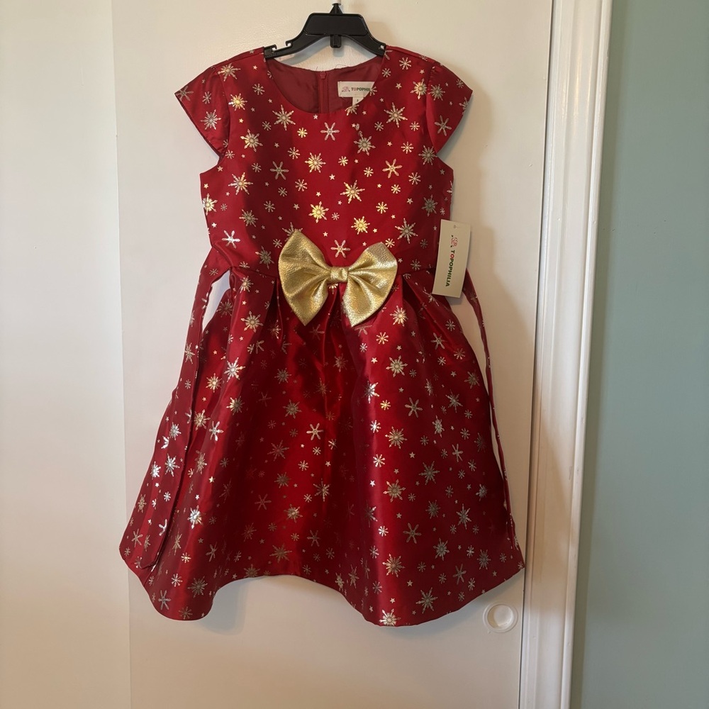 Red Dress with Gold Stars and Bow size 8